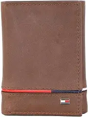 [Tommy Hilfiger] Men's Leather Leif RFID Trifold Wallet with Double ID, Brown