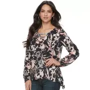 Juicy Couture Womens Blue V Neck Chiffon Embellished Long Sleeve Blouse Sz S NWT