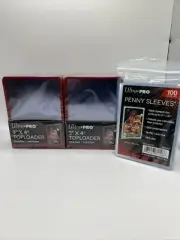 Ultra Pro 3X4 RED BORDER Toploaders 35pt 2 Packs of 25 AND 100 SLEEVES