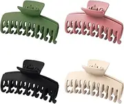 BYNAINAN Hair Clip, Handmade Strong Hold Hair Claw Clips for Women, 3.5 Inch Double Row Hair Clips, Non Slip, 4 Pack Matte Claw Clips (Black, Pink, White, Green)