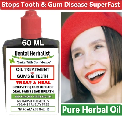 POTENT Gum Disease & Dental Pains Treatment Bad Breathe Cure - Herbal Oil 60 ML