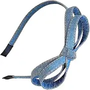 Skinny Denim Bow Headbands for Women, Bowknot Thin Headbands Lightweight Hairband Hair Hoop for Women Girls，Blue