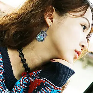日韓國版可愛卡通貓頭鷹耳環女個性彩色貝殼波西米亞風耳飾百搭