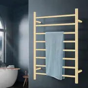 ACA 8 Rungs Aluminium Electric Heated Towel Rack Rail Round in Brushed Gold