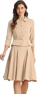 [Allegra K] Business Skirt Suit Sets for Women's 2 Piece Outfits Office Long Sleeve Blazer Jacket Pleated Skirts