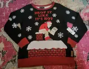 NWT NEW Tipsy Elves pooping santa Humor Poo Pourri Womens L Christmas sweater