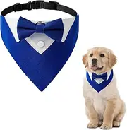 Formal Dog Tuxedo Bandana, 1 PCS Dog Wedding Bandana Adjustable Blue Neckerchief for Dogs and Cats, M