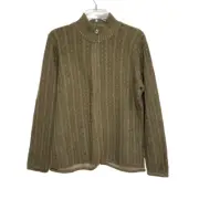 Woolrich Kalie Cardigan Women Large Green Zip Up Lambs Wool Blend Sweater NWT