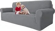 MAXIJIN Super Stretch Couch Cover for 3 Cushion Couch, 1-Piece Universal Sofa Covers Living Room Jacquard Spandex Furniture Protector Dogs Pet Friendly Fitted (Extra Large, Light Gray)