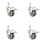 3 Inch 316SS Gray Polyurethane Wheel Swivel 3/8 Inch Stem Caster Set Lock Brake