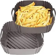 [GINOYA] 8inch Silicone Air Fryer Liners, 2pcs Square, 18cm, Grey, 1.06L, Non-Stick High Edge, Dishwasher Safe, For COSORI, Ninja, Philips, Salter, Tefal Air Fryers