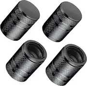 Tire Valve Stem Caps - (4 Pack) Premium Metal Air Caps with Plastic Liner, Durable, Corrosion Resistant and Leak-Proof, Universal Fit for Cars, Trucks, Motorcycles, and Bikes - Black