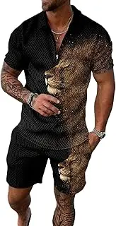 [NEUJD] Summer Men's two piece short set outfits fashion Shirt Suits Printing T shirt with shorts.Men's 2 Piece Summer。, 41, Medium