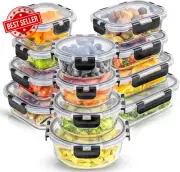 12-Pack Glass Food Containers with Lids Airtight Leakproof Oven Microwave Safe