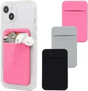 Fulgamo 3Pack Adhesive Phone Pocket,Cell Phone Stick On Card Wallet,Credit Cards/ID Card Holder(Double Secure) with Self Sticker for Back of iPhone,Android and All Smartphones-Black,Grey,Pink