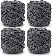 Knitting Wool Yarn 4 x 100g Multi-Colored Knitting Yarn for Crochet, Soft Chunky Yarn for Yarn Projects Making Plush Balls Handmade Bags Sweaters Shoes Hats Sweaters Blankets Scarves (Grey)