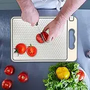 Large Double-Sided Stainless Steel Cutting Board for Kitchen - Non-Slip Mesh Design with Juice Groove, Food-Grade Wheat Straw PP Chopping Board (36.5x25cm) - Easy to Clean and Store