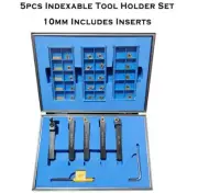 5 Piece Indexable Turning Tool Holder Set 10mm Parting Tool Threading Inserts
