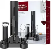 Electric Wine Opener Set, Battery Operated Wine Bottle Corkscrew Opener with Foil Cutter, Wine Aerator Pourer, Wine Preserver Pump, 2 Vacuum Stoppers & Base Stand, Reusable Wine Bottle Openers