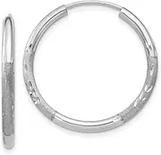 [JewelryWeb] 10k White Gold 2mm Sparkle Cut Endless Hoop Earrings 21x21mm Wide 2mm Thick-Hoop Earring for Women
