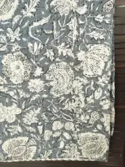Indian Hand block Print Kantha Quilt,blanket Cotton Gray Bedspread Gudari Throw
