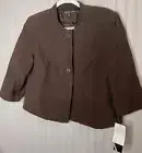 Jones New York Womens BLAZER 14 Brown Lined Silk Linen Contemporary NEW $199