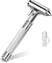 Car Safety Hammer with Whistle, Fireproof Metal Emergency Escape Hammer with Hard Tungsten Steel Alloy Head and Seat Belt Cutter, Automotive Life Saving Rescue Tools (Silver)