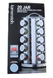 New Kamenstein 20 Jar Revolving Stainless Steel Spice Rack/ Free Refills 5Y
