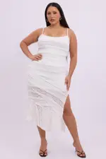 White Maxi Dress Sleeveless Side Split Lace