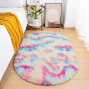 Fluffy Bedroom Rug, Rainbow Small Rugs for Bedroom, Oval Shaggy Bedside Carpe...