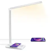 LED Desk Lamp with Wireless Charger, USB Charging Port, Desk Light with 10 Br...