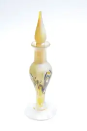 Gold Luster Perfume Bottle With Multicolor Wave Design. Alcaraz. Art Glass