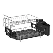 2 Tier Dish Drying Rack Silver and Black