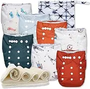 Toy Box Baby Cloth Pocket Diapers 7 Pack, 7 Bamboo Inserts, 1 Wet Bag by Nora's Nursery
