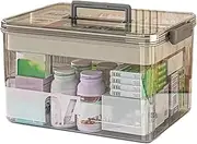 Medicine Storage Box,Multi-Layer Plastic Clear Medication Organizer Storage with Locking Lid and Handle,Durable Multipurpose First Aid Box Empty for Home,Office,Travel