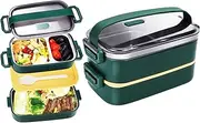 JUBOSYCZ Stainless Steel Bento Box for Adults&Kids,Japanese Leakproof Lunch Box Divided Food Meal Storage Containers Set Stackable 2 Layer for Children School Picnic Green