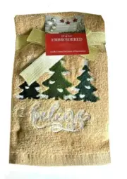 Christmas Tree Believe Fingertip Towels Embroidered Bathroom Beige Set of 2