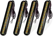 24LED Motorcycle Turn Signal LED Light Strip License Plate Light Rear Brake Stop Lamp Tail Indicator DC 12V(4P White to Yellow)