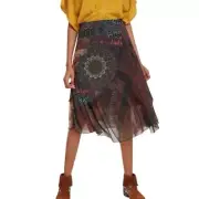 Desigual Luka Mesh Patchwork Skirt Size Medium Asymmetrical Hem Summer Boho Chic