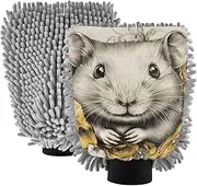 XYMZR Absorbent Microfiber Car Wash Mitt Hamster Flower Cute, Funny Cute Anime Scratch Free for Cars Cleaning, Home Cleaning Mitts, 2 Pack, 10.24” L x 7.09” W