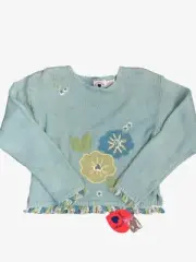 Girl's Hartstrings Sweater 14/16 Teal Floral Knit Fringe Pullover Top