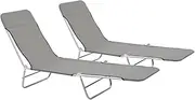 2 pcs Folding Sun Loungers for Outside Beach, Sunbathing, Patio, Pool, Lawn, Deck, Steel and Fabric Grey