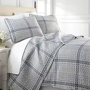 Southshore Fine Linens - The Brickyard Collection Lightweight Quilt Cover Sets, Microfiber Bedding, Vilano Plaid Grey, Full/Queen