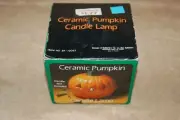 Vintage Halloween Ceramic Pumpkin Jack O' Lantern Candle Lamp 5"x5" New Open Box