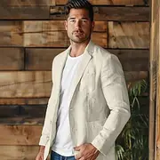 Men's 100% Linen Blazer Mens Linen Jackets Formal Evening Wedding Party Blue Summer Blazer Fashion Casual Spring Summer Pocket Casual / Daily Single Breasted