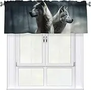 LHBWCVN Wolf at Night Valances for Windows, Rod Pocket Window Treatment Drapes Farmhouse Kitchen Curtains Short Blackout Window Curtains for Living Room Bedroom Decor 54x18 Inch