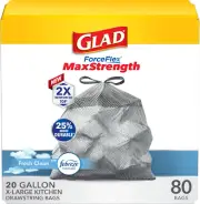 Glad Forceflex Maxstrength Kitchen Drawstring Trash Bags, 20 Gal, Fresh Clean, 8
