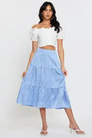 Polka Dot Midi Skirt High Rise - Size 14, Women's Midi A Line