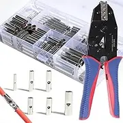 aikoolwer Non-Insulated Butt Connectors Crimper kit Crimping Tool 240Pcs AWG24-8 Electrical Crimp Wire Butt Splice Uninsulated Wiring Terminals