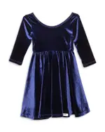 Worthy Threads Girls' Twirly Dress in Navy Stretch Velvet - Little Kid, Big Kid